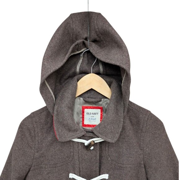 Old Navy Wool Bland Coat Womens Red Brown Colorblock Hooded Full Zip Lined Sz XS - Picture 5 of 15
